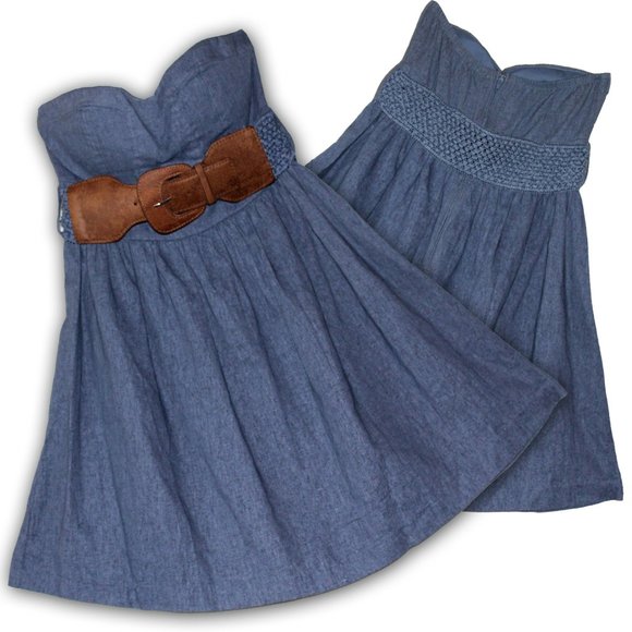 Strapless Linen Belted Sundress by BODY CENTRAL - Picture 1 of 12